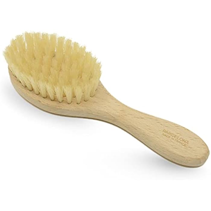 Parcelona French Grooming Wooden 6" Celluloid Soft Natural Silk Bristles Baby Brush for Girls and Toddlers Styling Girls Hair Accessories (Wooden Brown) - Image 1